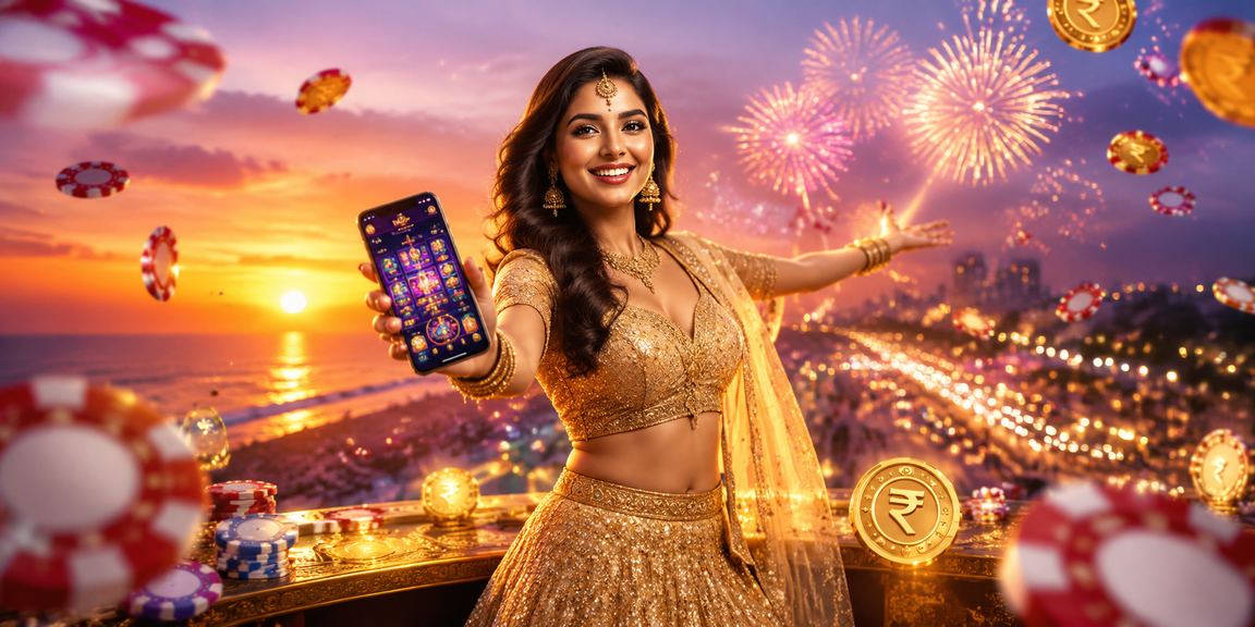 Young Indian woman enjoying mobile casino experience in traditional attire